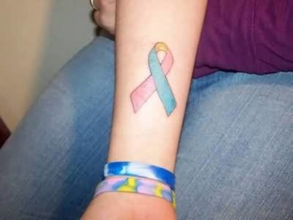 Pretty Cancer Ribbon Wrist Tattoo