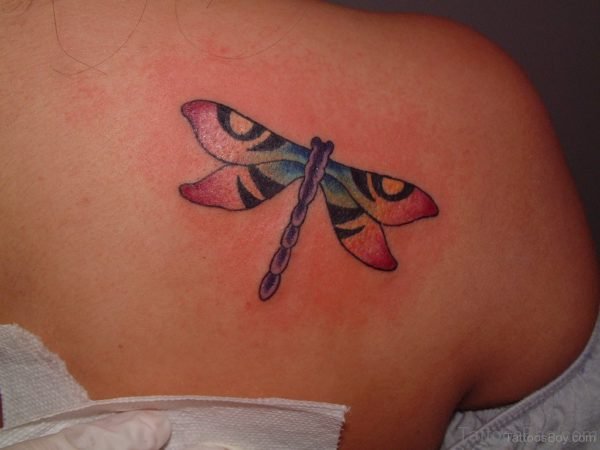 Pretty Dragonfly Tattoo On Back 