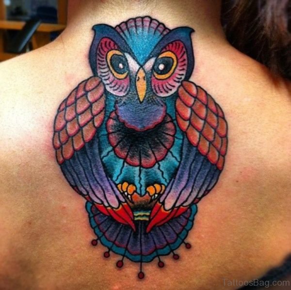 Pretty Owl Tattoo On Back