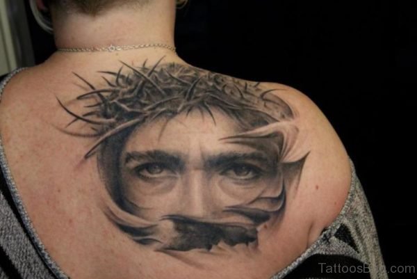 Realistic Jesus Tattoo On Back 