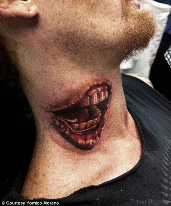 Realistic Ripped Skin Tattoo On Neck