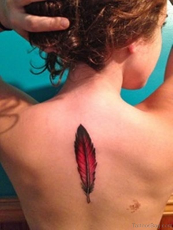 Red Feather Tattoo On Back