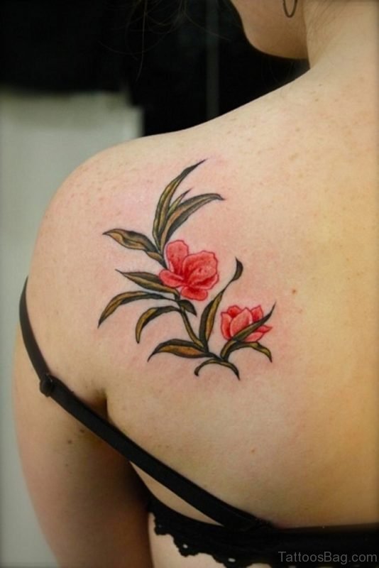 Red Flower Tattoo On Back