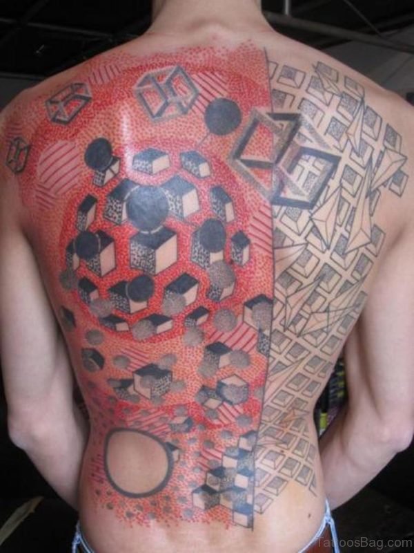Red Geometric Tattoo On Full Back