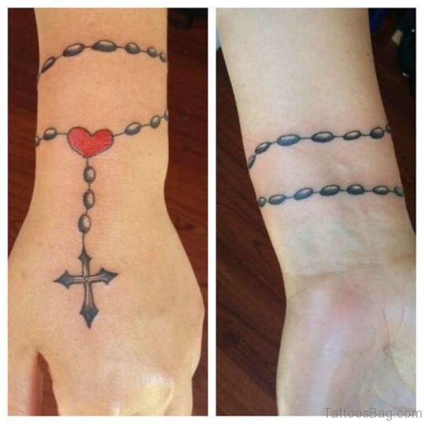 Red Heart Rosary Cross Tattoo