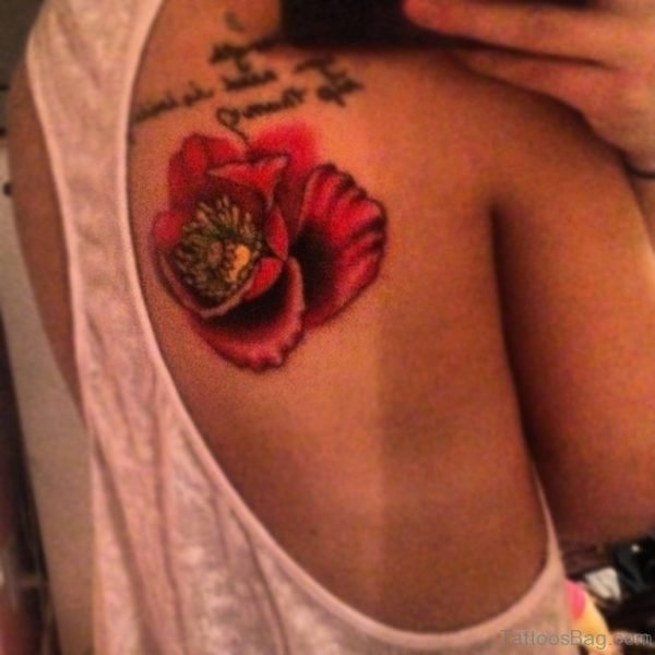 Red Poppy Tattoo On Back