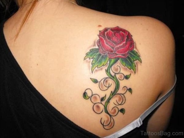Red Rose Tattoo On Shoulder