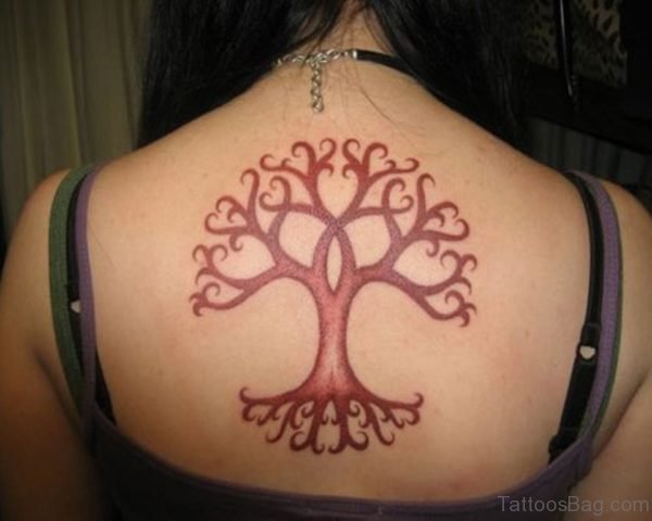 Red Tree Tattoo On Back