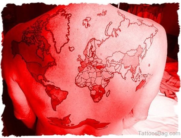 Red Colored Map Tattoo