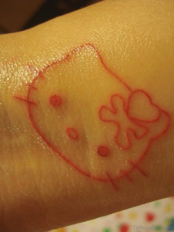Red ink kitty Wrist Tattoo