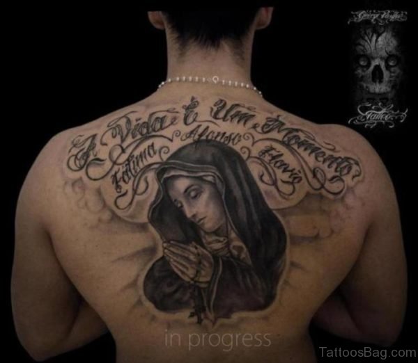 Religious And Praying Tattoo On Back