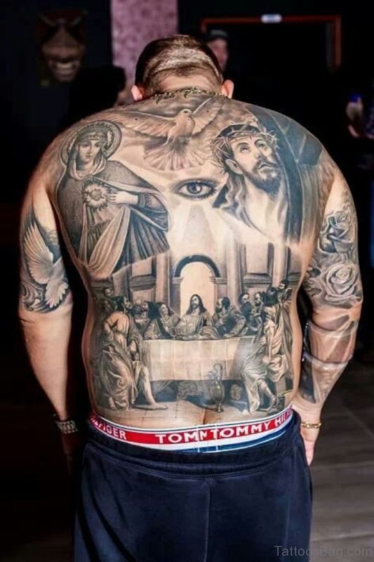 Religious Tattoo Design On Back