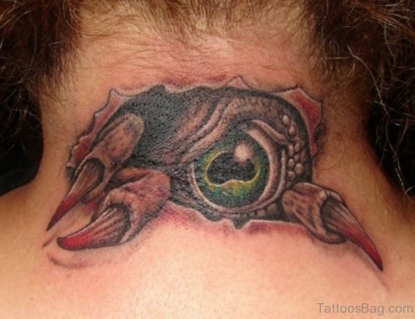 Ripped Skin Eye Tattoo On Neck