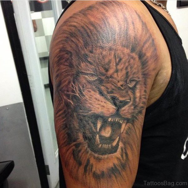 Roaring Lion Designer Shoulder Tattoo