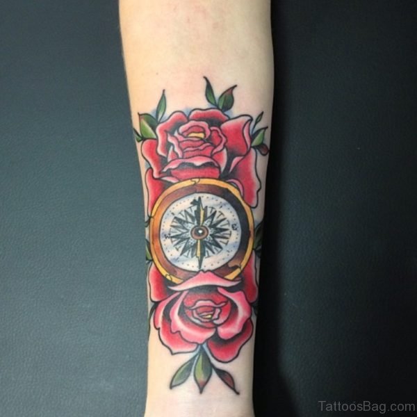 Rose And Compass Tattoo