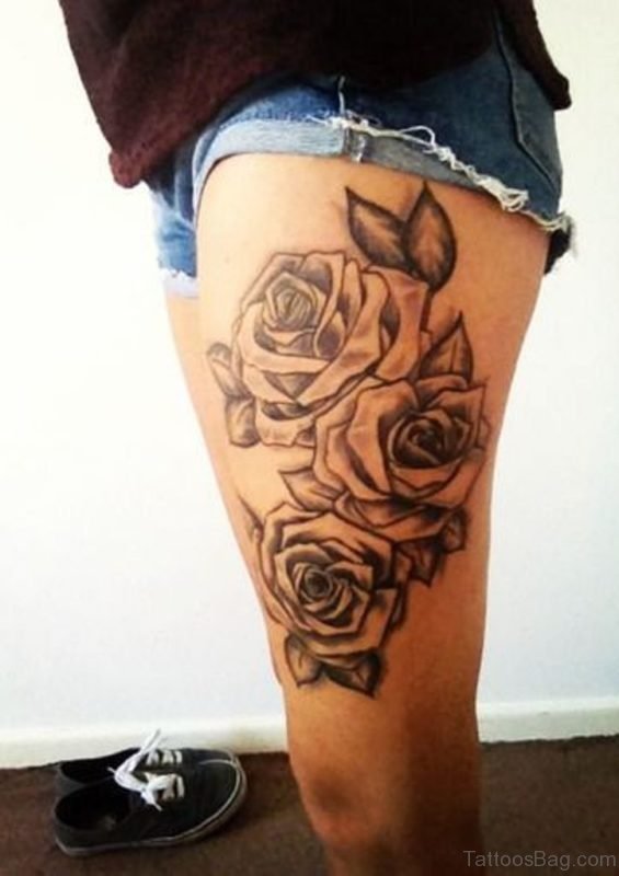 Rose Tattoo Design On Thigh 