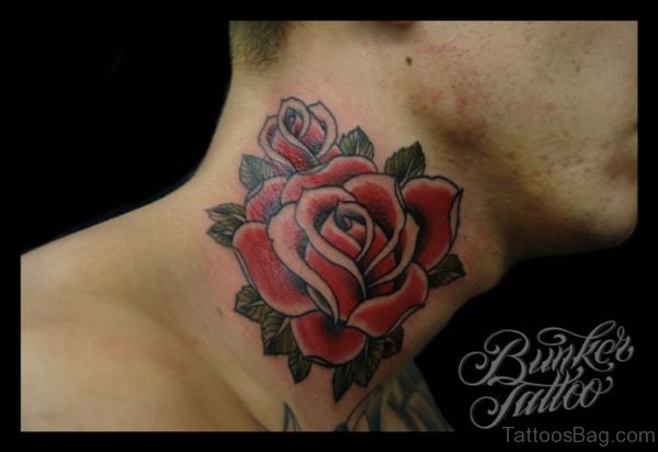 Rose Tattoo On Side Neck