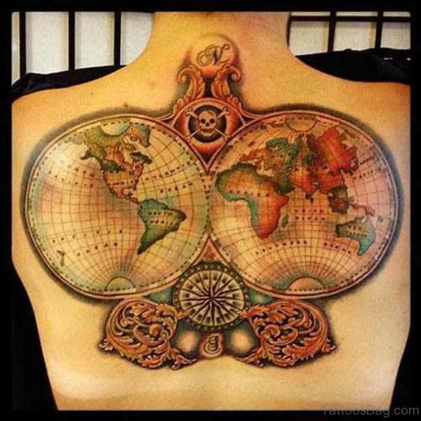 Round Map Tattoo On Back