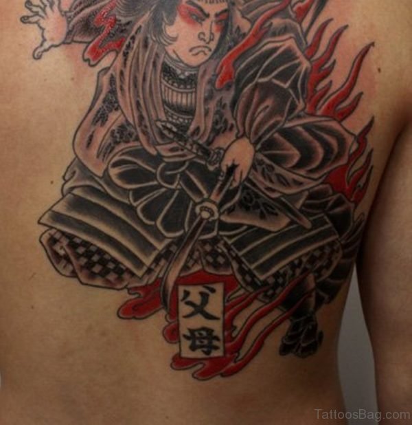 Samurai Tattoo On Upper Back