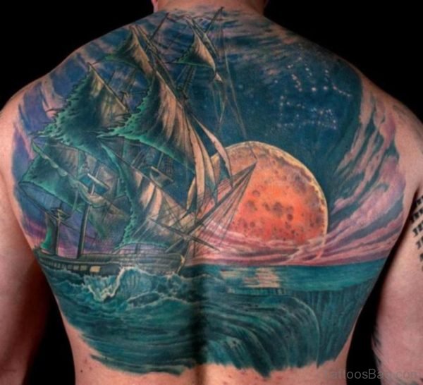 Ship And Moon Tattoo