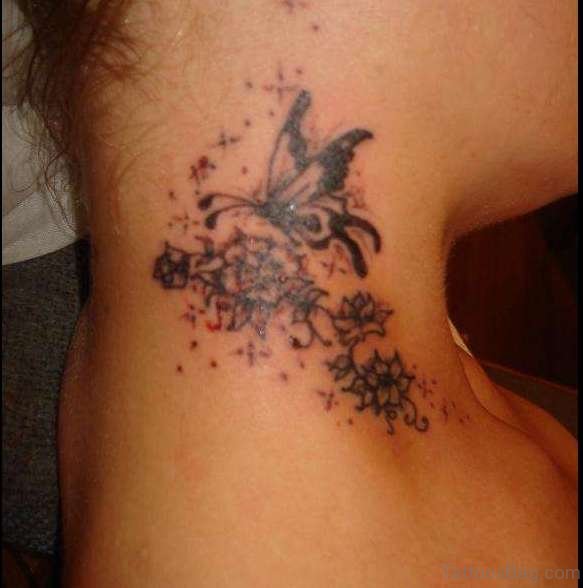 Simple Butterfly Tattoo On Neck
