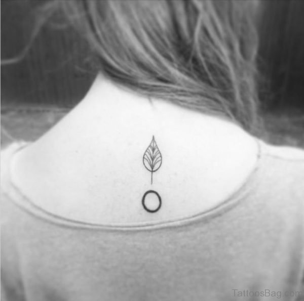 Simple Leaf Tattoo On Girl Upper Back