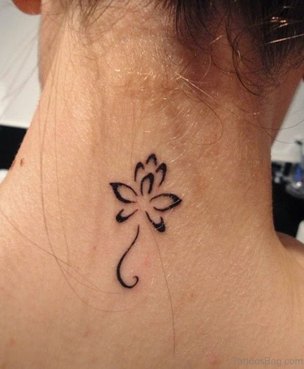 Simple Lotus Tattoo On Neck