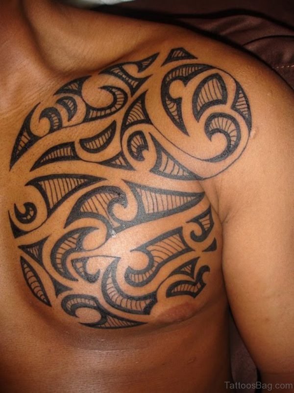 Simple Maori Tribal Tattoo On Left Chest