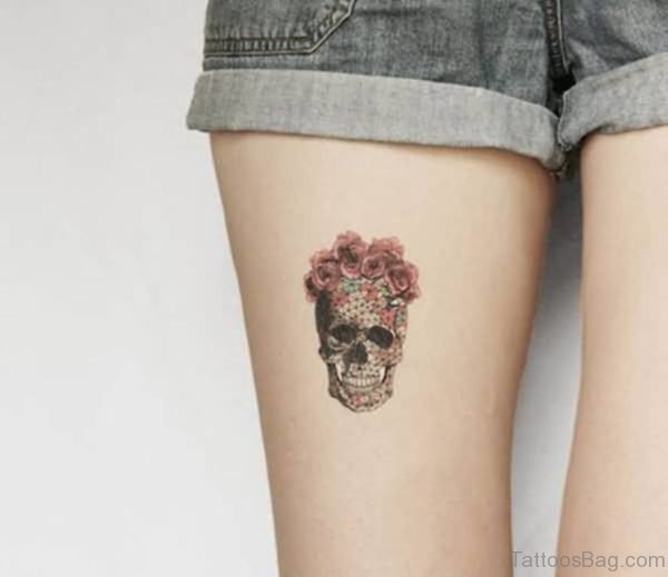Simple Rose And Skull Face Tattoo