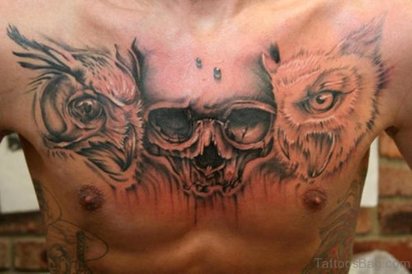 Skull And Owl Face Tattoo