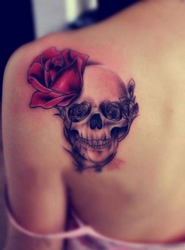 Skull Face And Rose Tattoo