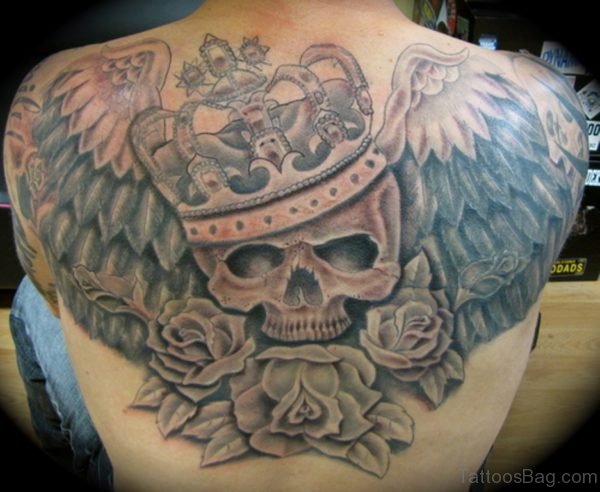 Skull Tattoo On Upperback