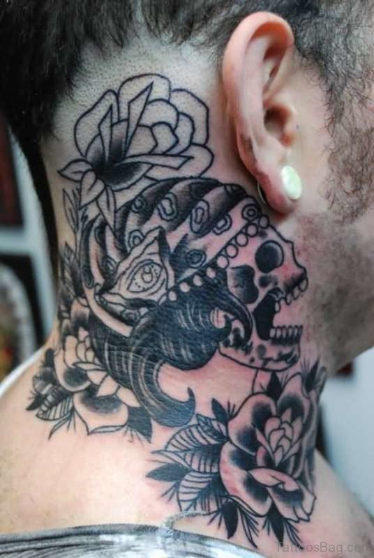 Skull With Roses Tattoo For Men