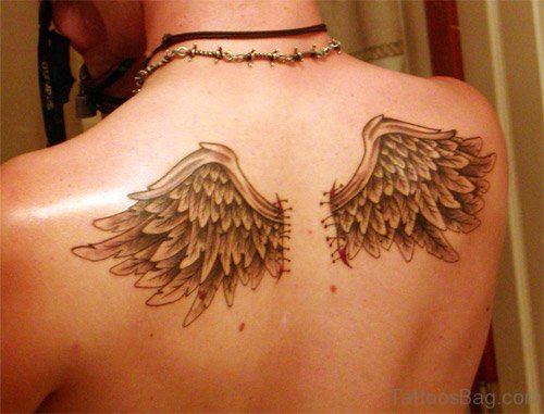 Small Angel Wings Tattoo On Back