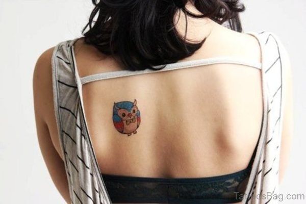 Small Color Owl Back Body Tattoo