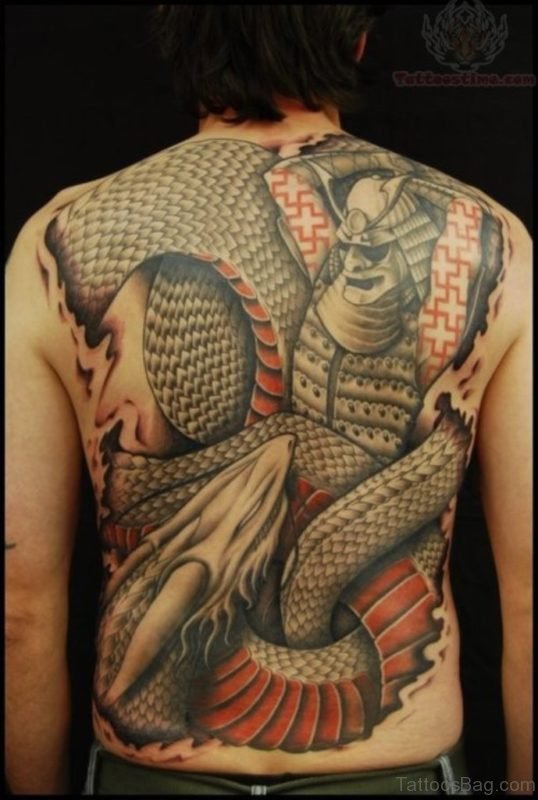 Snake And Samurai Head Tattoo