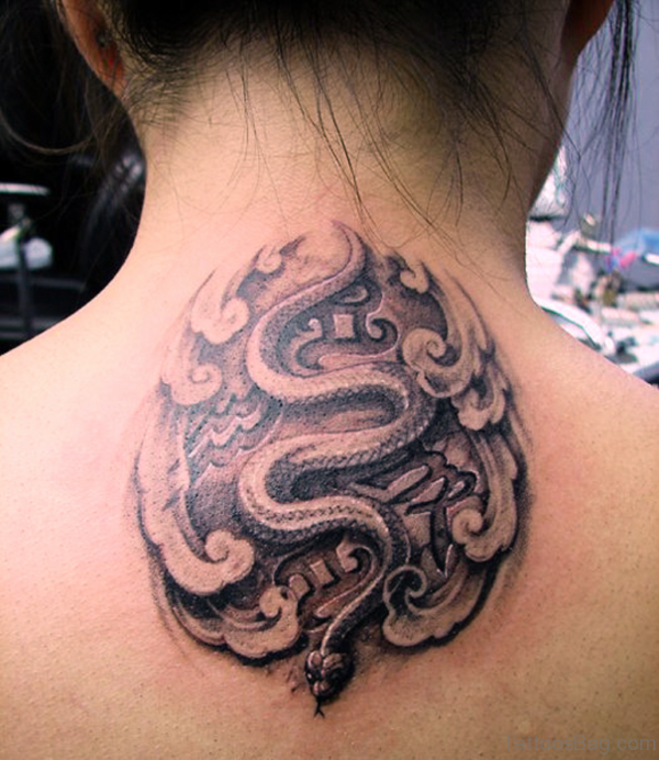 Snake Tattoo On Upper Back