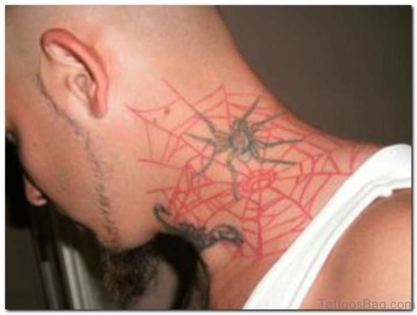 Spider Wed Neck Tattoo