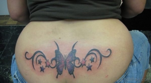 Star And Butterfly Tattoo On Lower Back