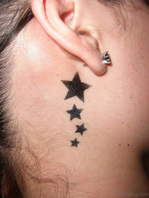 Stars Tattoo On Neck Behind Ears