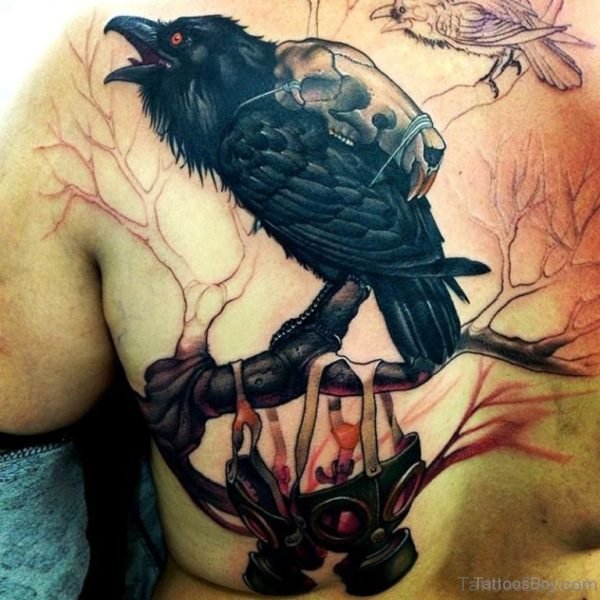 Stunning Black Crow Tattoo On Back