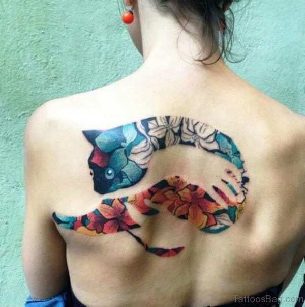 Stunning Cat Tattoo On Back