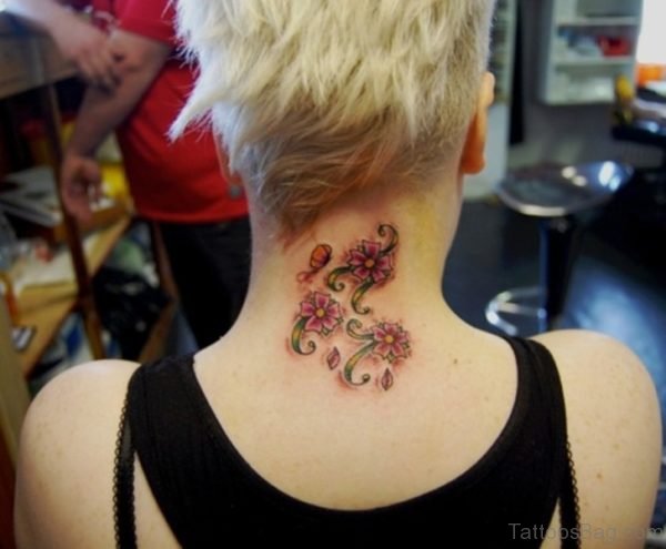 Stunning Flower Tattoo On Neck