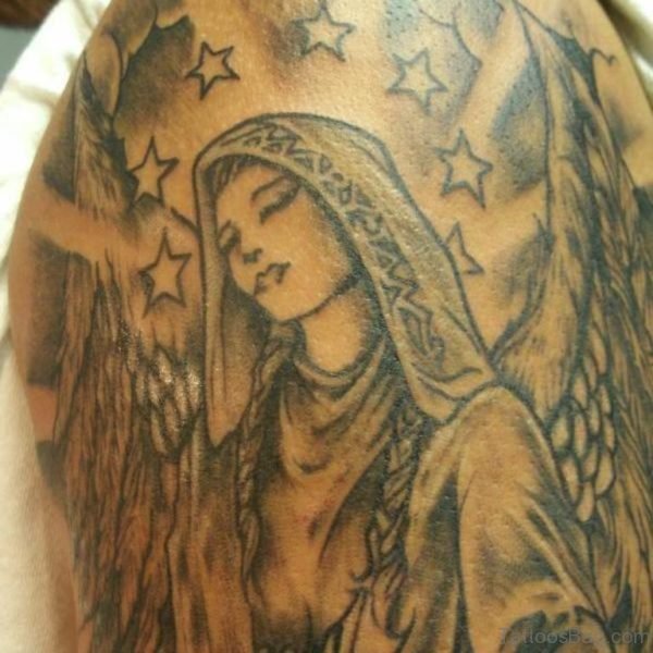 Stunning Mary Shoulder Tattoo