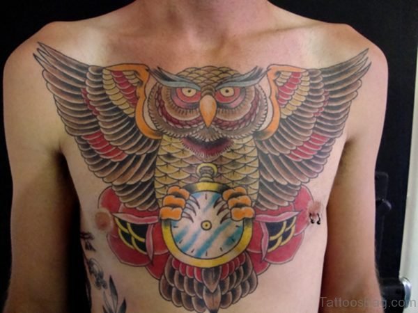 Stunning Owl Chest Tattoo