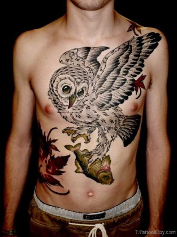 Stunning Owl Tattoo Design On Chest