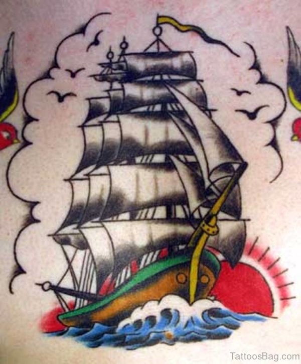 Stunning Ship Tattoo On Back