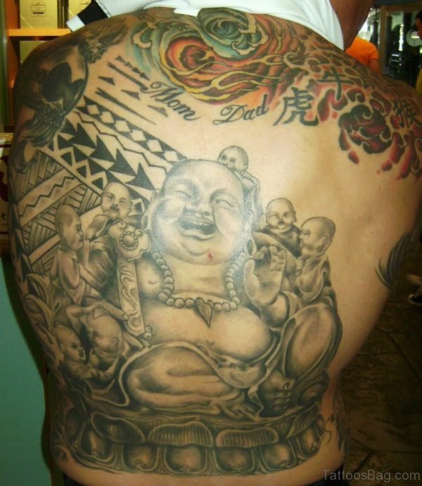 Stylish Buddha Tattoo For Back