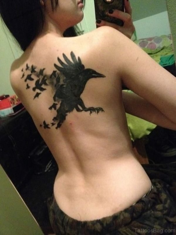 Stylish Crow Tattoo On Back