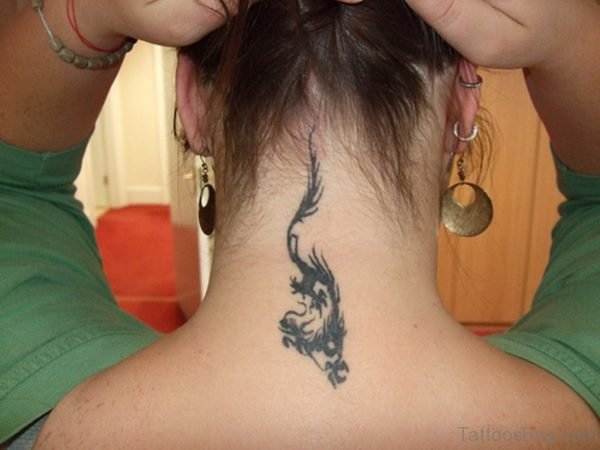 Stylish Dragon Tattoo On Neck